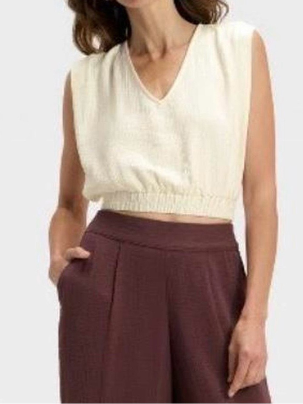 A New Day Women's V-Neck Cropped Top with Elastic Hem, Size XL